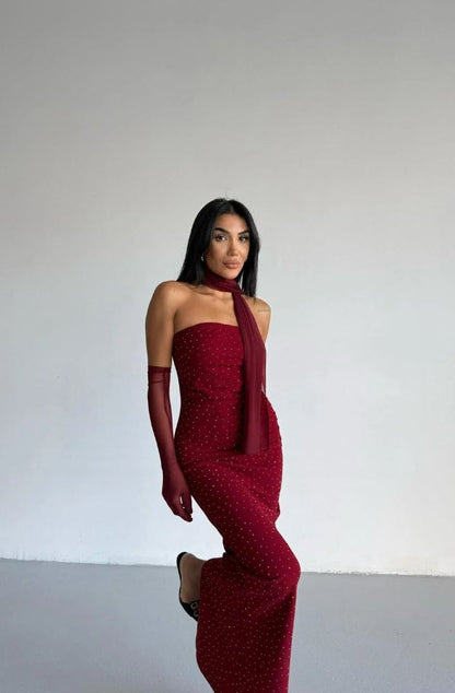 Eldivenli Straplez Şık Elbise THESVELTECHIC