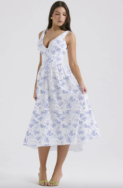 Ariana V Yaka Korseli Flare Midi Elbise Niebbla