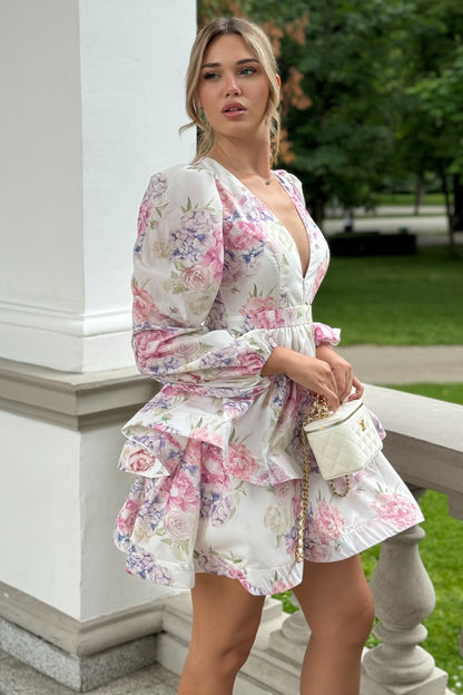 Çiçekli Romantik Mini Elbise Siaora