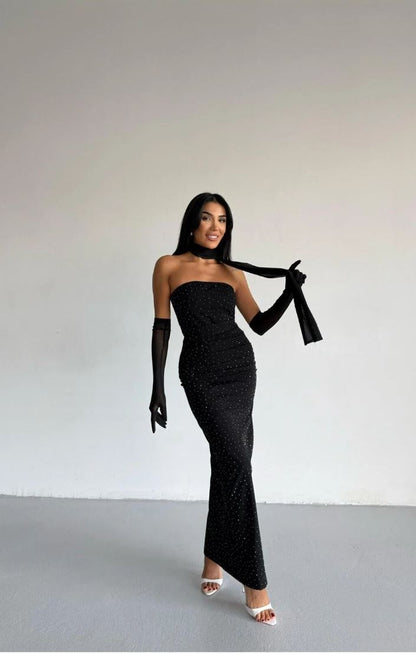 Eldivenli Straplez Şık Elbise THESVELTECHIC