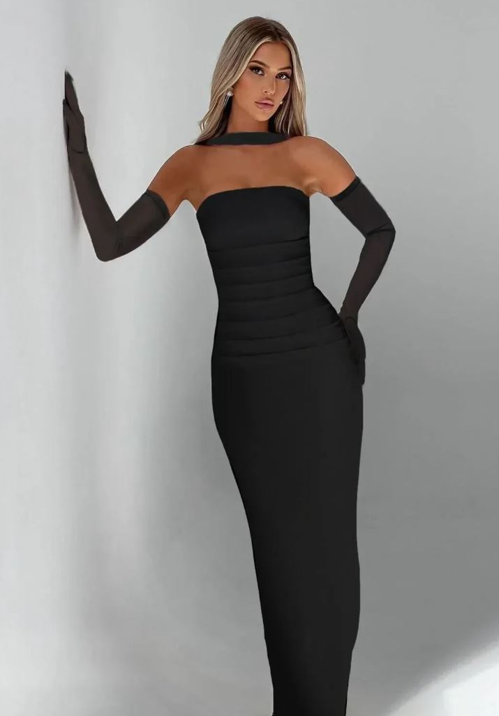 Eldivenli Straplez Şık Elbise THESVELTECHIC