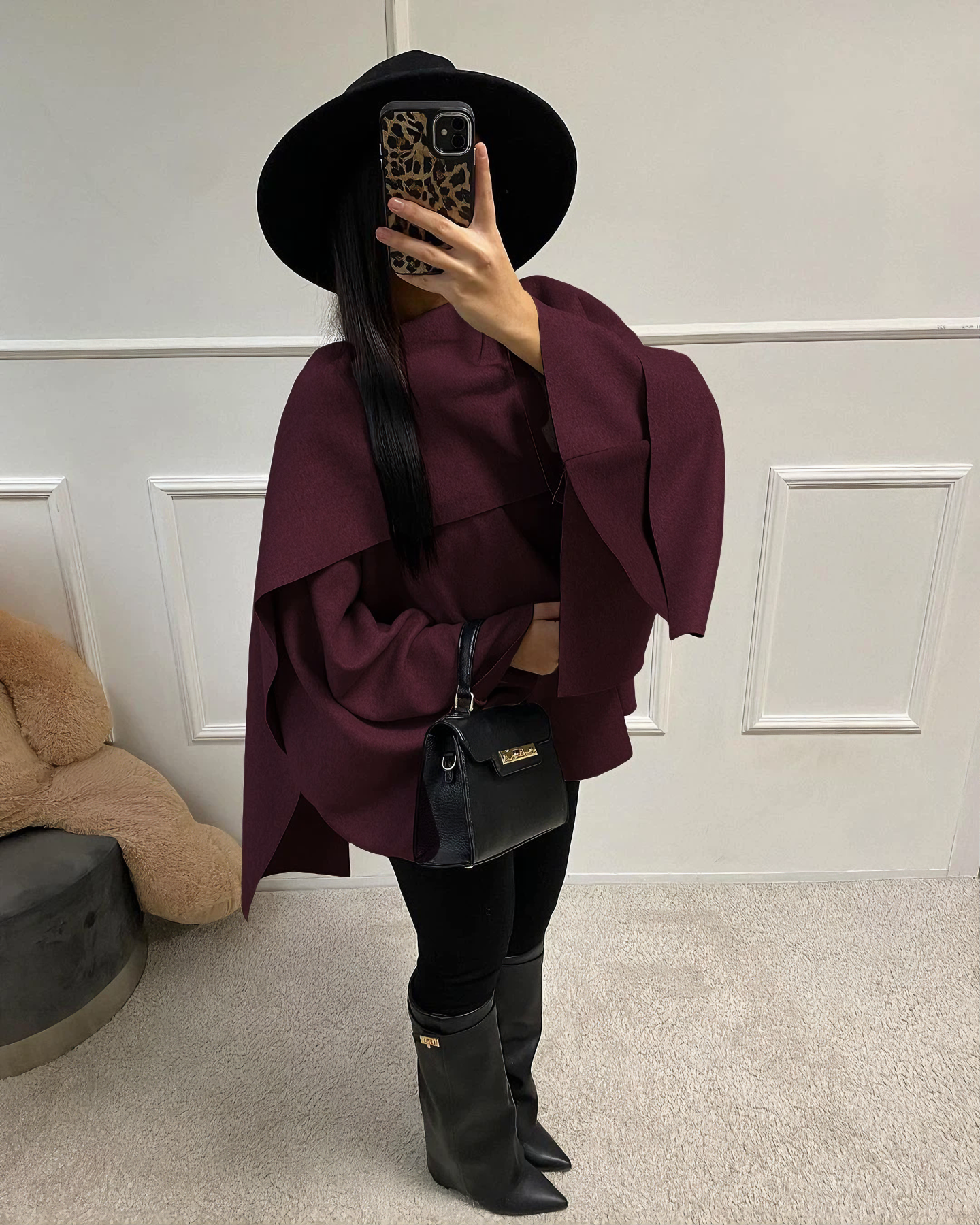 Bordo Şık Eşarp Yaka Ceket Siaora