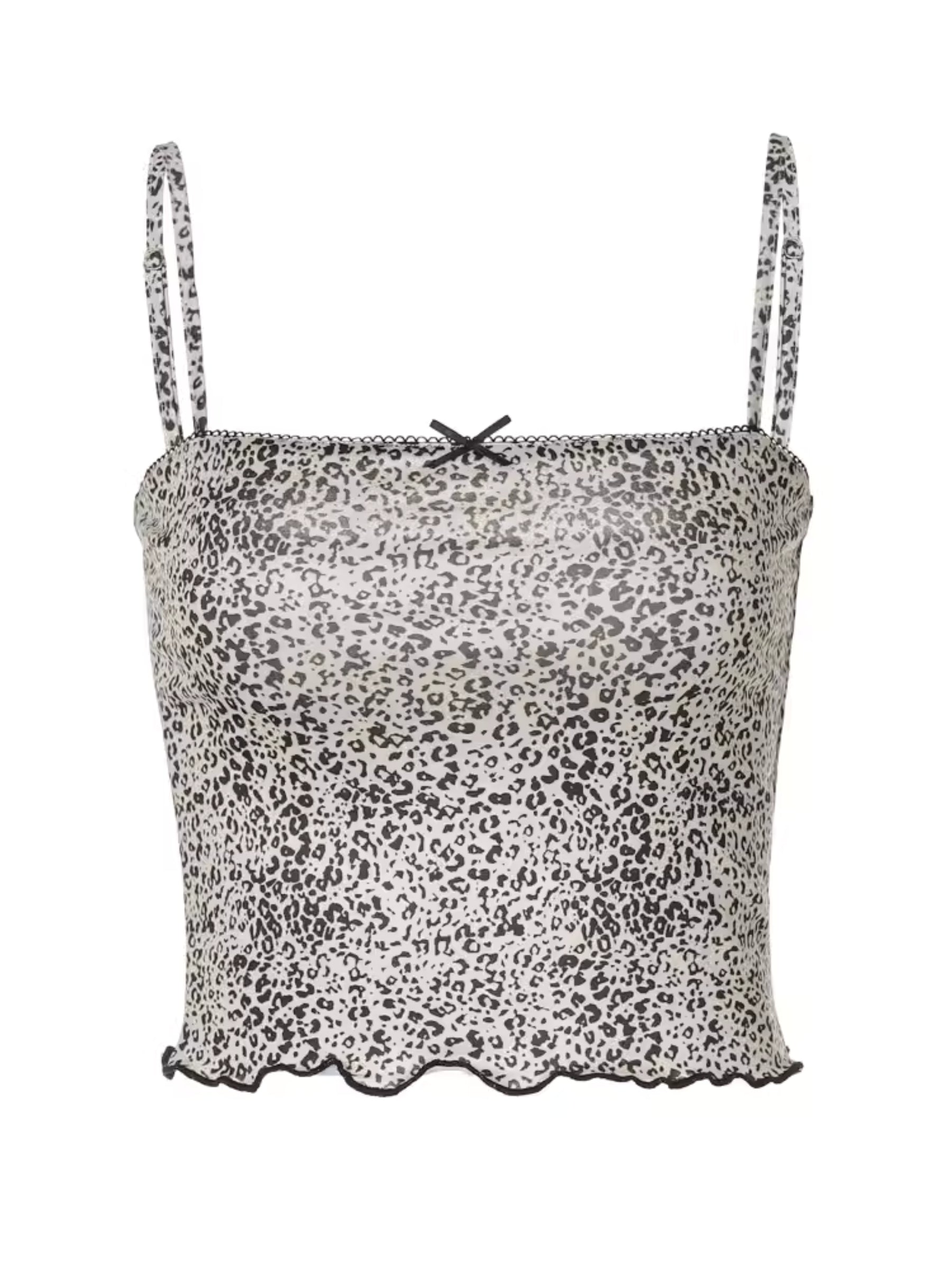 Grecia Leopar Desenli Crop Bluz Siaora