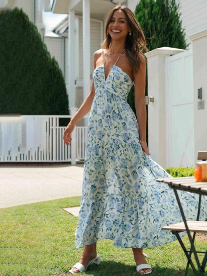 Sue Çiçek Baskılı Halter Yaka Uzun Sundress Siaora
