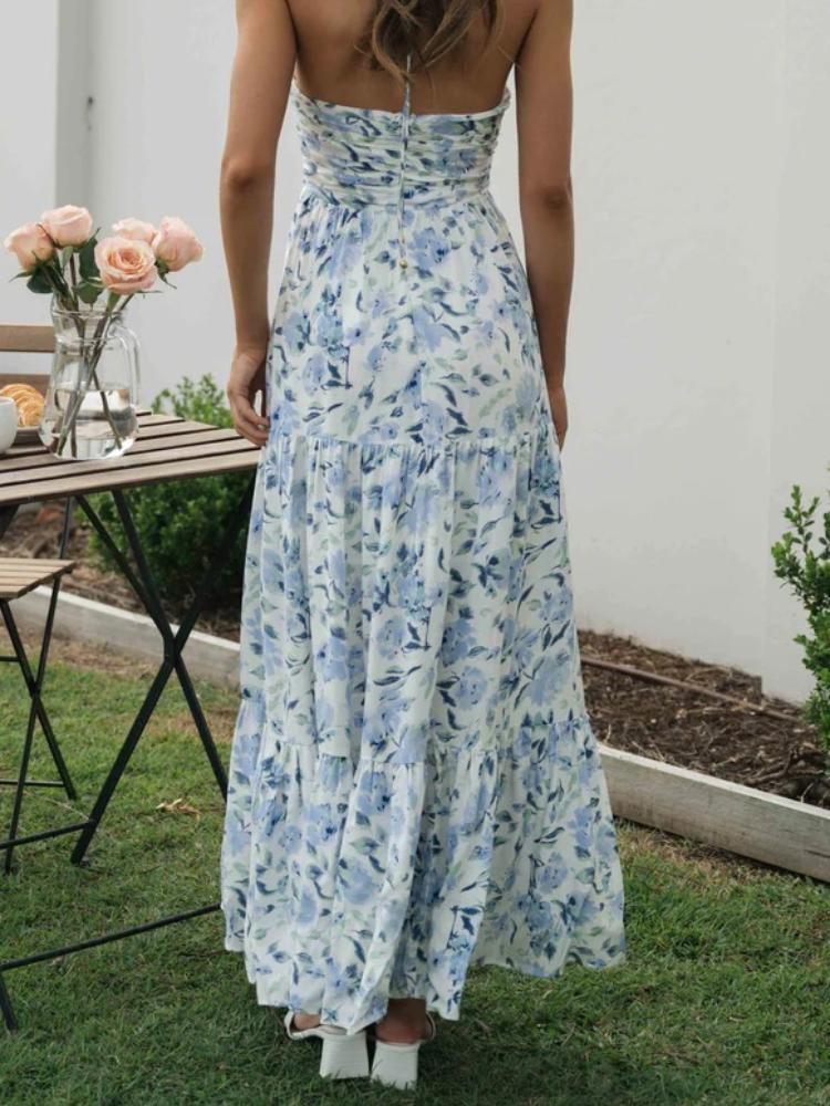Sue Çiçek Baskılı Halter Yaka Uzun Sundress Siaora
