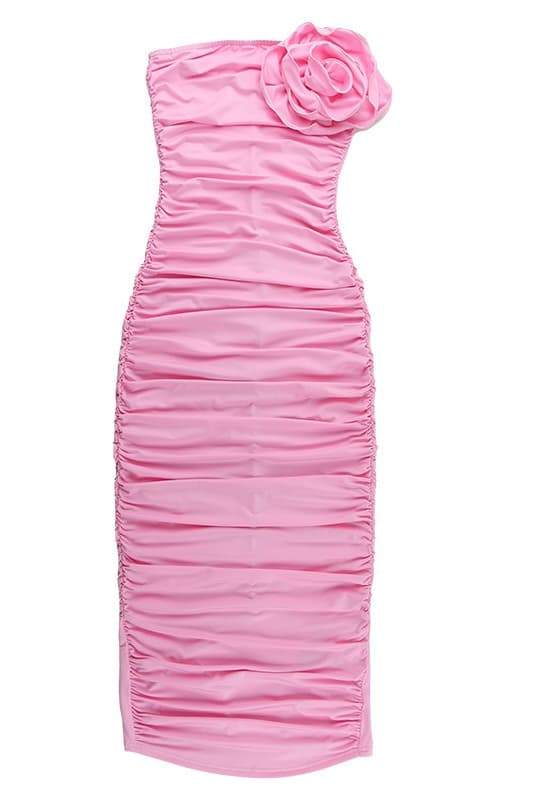 Tina Flower Straplez Midi Elbise Niebbla