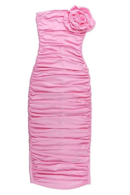 Tina Flower Straplez Midi Elbise Niebbla
