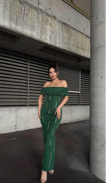 Taş Detaylı Straplez Yaka Scuba Kumaş Elbise THESVELTECHIC