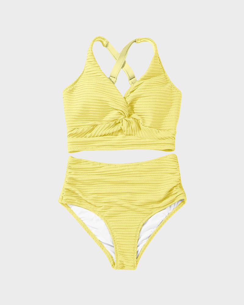 Dokulu Düğümlü Ön Yüksek Belli Bikini Takımı Niebbla
