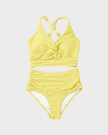 Dokulu Düğümlü Ön Yüksek Belli Bikini Takımı Niebbla